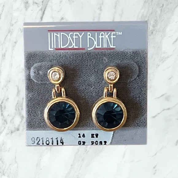 Vintage Lindsey Blake Elegant Gold and Sapphire Earrings - Picture 1 of 3